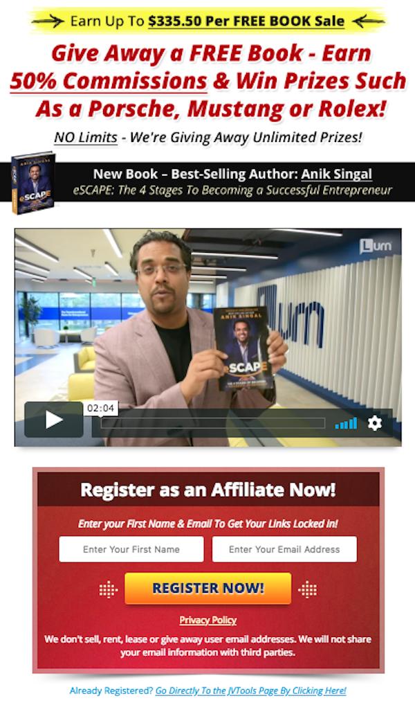 Anik Singal - eSCAPE Launch Affiliate Program JV Invite Video Anik Singal - eSCAPE: The 4 Stages Of Becoming A Successful Entrepreneur Free Book Launch Affiliate Program JV Invite Video