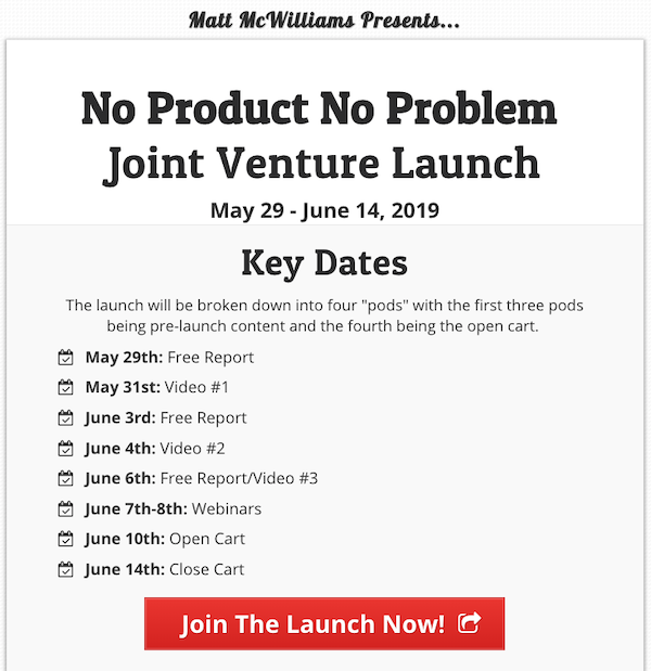 Matt McWilliams - No Product No Problem Joint Venture Launch Affiliate Program JV Invite Matt McWilliams - No Product No Problem Joint Venture Launch Affiliate Program JV Invite