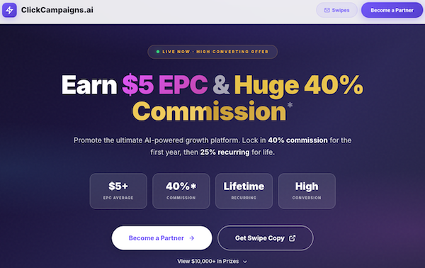 Mike Filsaime - Click Campaigns AI Launch Affiliate Program JV Invite Page - Launch Day: Tuesday, February 10th 2026 - Tuesday, February 24th 2026 - Promote ClickCampaigns AI & Earn Big! Grab Your Share of $10K in JV Launch Contest Prizes!