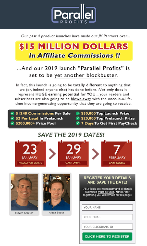 Aidan Booth + Steven Clayton - Parallel Profits Launch Affiliate Program JV Invite Aidan Booth + Steven Clayton - Parallel Profits Launch Affiliate Program JV Invite